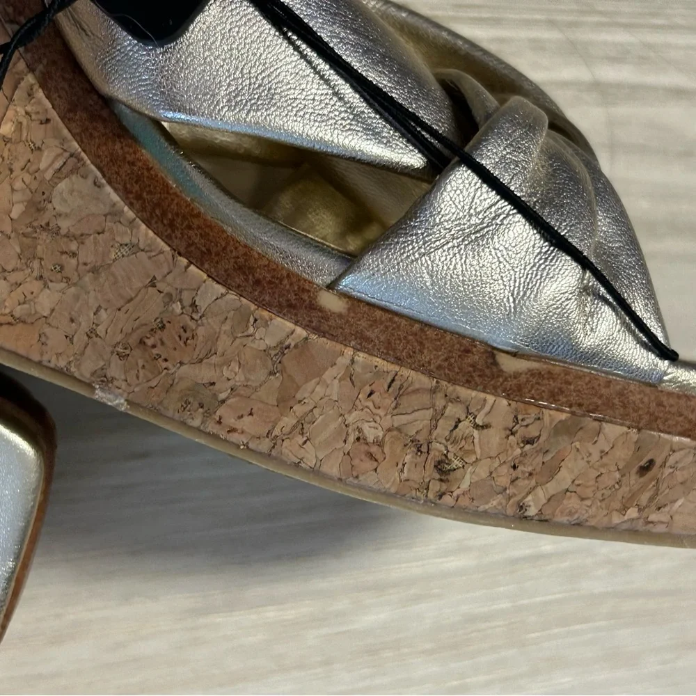 Time and Tru gold square too platform cork wedge sandals womens 6 NEW